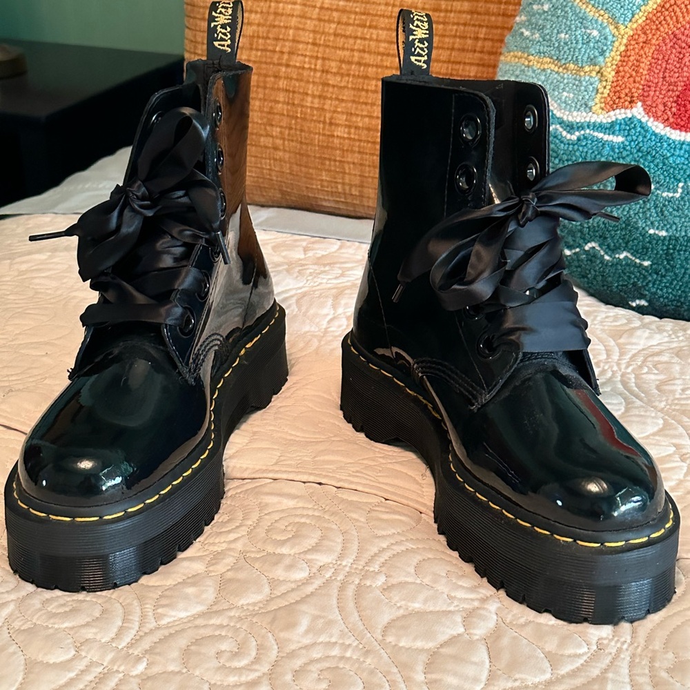 Dr. Martens Shiny Black Ankle Boots with Ribbon Laces